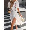 image:imageCHARTOU Floral Embroidered Midi Long Shirt Dresses for Women Summer Puff Sleeve Button Down DressWhite