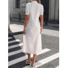 image:imageCHARTOU Floral Embroidered Midi Long Shirt Dresses for Women Summer Puff Sleeve Button Down DressWhite