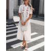 image:imageCHARTOU Floral Embroidered Midi Long Shirt Dresses for Women Summer Puff Sleeve Button Down DressWhite