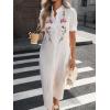 image:imageCHARTOU Floral Embroidered Midi Long Shirt Dresses for Women Summer Puff Sleeve Button Down DressWhite