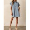 image:imageCHARTOU Women Button Front Denim Shirt Dress Cap Sleeve Collared Short Jean Dress with PocketsBlue