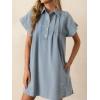 image:imageCHARTOU Women Button Front Denim Shirt Dress Cap Sleeve Collared Short Jean Dress with PocketsBlue