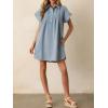 image:imageCHARTOU Women Button Front Denim Shirt Dress Cap Sleeve Collared Short Jean Dress with PocketsBlue
