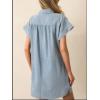 image:imageCHARTOU Women Button Front Denim Shirt Dress Cap Sleeve Collared Short Jean Dress with PocketsBlue