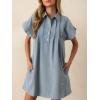 image:imageCHARTOU Women Button Front Denim Shirt Dress Cap Sleeve Collared Short Jean Dress with PocketsBlue