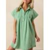image:imageCHARTOU Women Button Front Denim Shirt Dress Cap Sleeve Collared Short Jean Dress with PocketsGreen