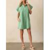image:imageCHARTOU Women Button Front Denim Shirt Dress Cap Sleeve Collared Short Jean Dress with PocketsGreen