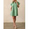 image:imageCHARTOU Women Button Front Denim Shirt Dress Cap Sleeve Collared Short Jean Dress with PocketsGreen