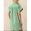 image:imageCHARTOU Women Button Front Denim Shirt Dress Cap Sleeve Collared Short Jean Dress with PocketsGreen