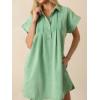 image:imageCHARTOU Women Button Front Denim Shirt Dress Cap Sleeve Collared Short Jean Dress with PocketsGreen
