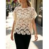 image:imageCHARTOU Women Floral Lace Summer Top Cap Short Sleeve Side Tie Mesh Tank Top Swimsuit Cover UpApricot