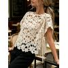 image:imageCHARTOU Women Floral Lace Summer Top Cap Short Sleeve Side Tie Mesh Tank Top Swimsuit Cover UpApricot