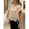 image:imageCHARTOU Women Floral Lace Summer Top Cap Short Sleeve Side Tie Mesh Tank Top Swimsuit Cover UpApricot