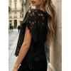 image:imageCHARTOU Women Floral Lace Summer Top Cap Short Sleeve Side Tie Mesh Tank Top Swimsuit Cover UpBlack