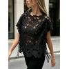 image:imageCHARTOU Women Floral Lace Summer Top Cap Short Sleeve Side Tie Mesh Tank Top Swimsuit Cover UpBlack