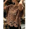 image:imageCHARTOU Women Floral Lace Summer Top Cap Short Sleeve Side Tie Mesh Tank Top Swimsuit Cover UpCoffee
