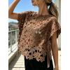 image:imageCHARTOU Women Floral Lace Summer Top Cap Short Sleeve Side Tie Mesh Tank Top Swimsuit Cover UpCoffee