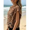 image:imageCHARTOU Women Floral Lace Summer Top Cap Short Sleeve Side Tie Mesh Tank Top Swimsuit Cover UpCoffee