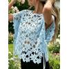 image:imageCHARTOU Women Floral Lace Summer Top Cap Short Sleeve Side Tie Mesh Tank Top Swimsuit Cover UpLight Blue
