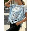 image:imageCHARTOU Women Floral Lace Summer Top Cap Short Sleeve Side Tie Mesh Tank Top Swimsuit Cover UpLight Blue