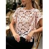 image:imageCHARTOU Women Floral Lace Summer Top Cap Short Sleeve Side Tie Mesh Tank Top Swimsuit Cover UpPink