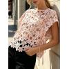 image:imageCHARTOU Women Floral Lace Summer Top Cap Short Sleeve Side Tie Mesh Tank Top Swimsuit Cover UpPink