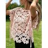 image:imageCHARTOU Women Floral Lace Summer Top Cap Short Sleeve Side Tie Mesh Tank Top Swimsuit Cover UpPink