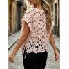 image:imageCHARTOU Women Floral Lace Summer Top Cap Short Sleeve Side Tie Mesh Tank Top Swimsuit Cover UpPink