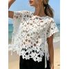image:imageCHARTOU Women Floral Lace Summer Top Cap Short Sleeve Side Tie Mesh Tank Top Swimsuit Cover UpWhite