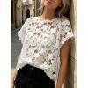 image:imageCHARTOU Women Floral Lace Summer Top Cap Short Sleeve Side Tie Mesh Tank Top Swimsuit Cover UpWhite