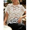 image:imageCHARTOU Women Floral Lace Summer Top Cap Short Sleeve Side Tie Mesh Tank Top Swimsuit Cover UpWhite