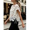 image:imageCHARTOU Women Floral Lace Summer Top Cap Short Sleeve Side Tie Mesh Tank Top Swimsuit Cover UpWhite