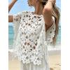 image:imageCHARTOU Women Floral Lace Summer Top Cap Short Sleeve Side Tie Mesh Tank Top Swimsuit Cover UpWhite