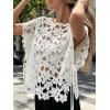 image:imageCHARTOU Women Floral Lace Summer Top Cap Short Sleeve Side Tie Mesh Tank Top Swimsuit Cover UpWhite