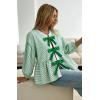 image:imageCHARTOU Women Stripe Tie Front Tops Babydoll Peplum Shirt Puff Long Sleeve Going Out Bow Blouse XXLargeGreen