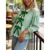 image:imageCHARTOU Women Stripe Tie Front Tops Babydoll Peplum Shirt Puff Long Sleeve Going Out Bow Blouse XXLargeGreen