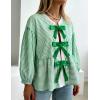 image:imageCHARTOU Women Stripe Tie Front Tops Babydoll Peplum Shirt Puff Long Sleeve Going Out Bow Blouse XXLargeGreen