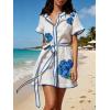 image:imageCHARTOU Womens Floral Linen Button Down Wrap Tie Knot Boho Beach Shirt Dress with BeltWhite