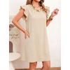 image:imageCHARTOU Womens Ruffle Sleeve Tshirt Jersey Dress Casual Shift Dress Loose Fit Crew Neck Beach Vacation Sundress with PocketsApricot