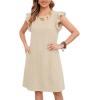 image:imageCHARTOU Womens Ruffle Sleeve Tshirt Jersey Dress Casual Shift Dress Loose Fit Crew Neck Beach Vacation Sundress with PocketsApricot