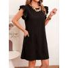 image:imageCHARTOU Womens Ruffle Sleeve Tshirt Jersey Dress Casual Shift Dress Loose Fit Crew Neck Beach Vacation Sundress with PocketsBlack