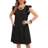 image:imageCHARTOU Womens Ruffle Sleeve Tshirt Jersey Dress Casual Shift Dress Loose Fit Crew Neck Beach Vacation Sundress with PocketsBlack