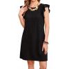 image:imageCHARTOU Womens Ruffle Sleeve Tshirt Jersey Dress Casual Shift Dress Loose Fit Crew Neck Beach Vacation Sundress with PocketsBlack