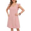 image:imageCHARTOU Womens Ruffle Sleeve Tshirt Jersey Dress Casual Shift Dress Loose Fit Crew Neck Beach Vacation Sundress with PocketsPink