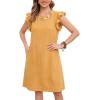 image:imageCHARTOU Womens Ruffle Sleeve Tshirt Jersey Dress Casual Shift Dress Loose Fit Crew Neck Beach Vacation Sundress with PocketsYellow