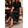 image:imageCHARTOU Womens Summer Casual Midi Dress Button Down Belted Shirt Dresses with Pockets Short Sleeve Cotton Maxi DressBlack