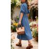 image:imageCHARTOU Womens Summer Casual Midi Dress Button Down Belted Shirt Dresses with Pockets Short Sleeve Cotton Maxi DressBlue
