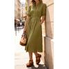 image:imageCHARTOU Womens Summer Casual Midi Dress Button Down Belted Shirt Dresses with Pockets Short Sleeve Cotton Maxi DressGreen