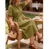 image:imageCHARTOU Womens Summer Casual Midi Dress Button Down Belted Shirt Dresses with Pockets Short Sleeve Cotton Maxi DressGreen