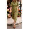 image:imageCHARTOU Womens Summer Casual Midi Dress Button Down Belted Shirt Dresses with Pockets Short Sleeve Cotton Maxi DressGreen